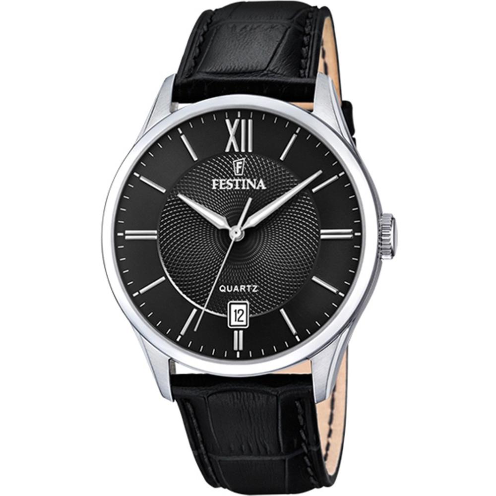 FESTINA Classic Black 43mm Silver Stainless Steel Black Leather Strap F20426/3