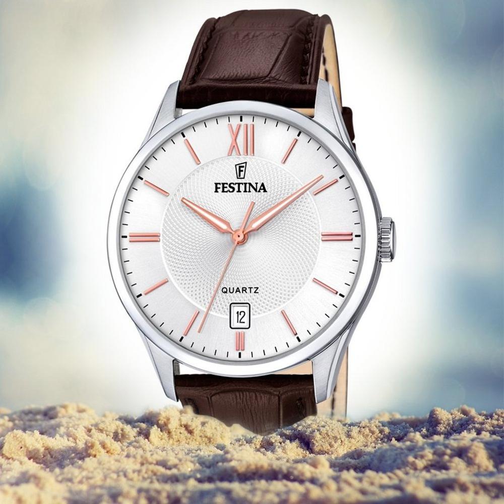 FESTINA Classic Silver 43mm Silver Stainless Steel Brown Leather Strap F20426/4
