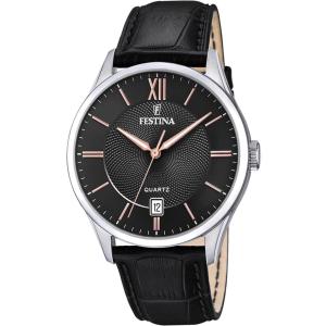 FESTINA Classic Black Rose Gold Dial 43mm Silver Stainless Steel Black Leather Strap F20426/6 - 54152