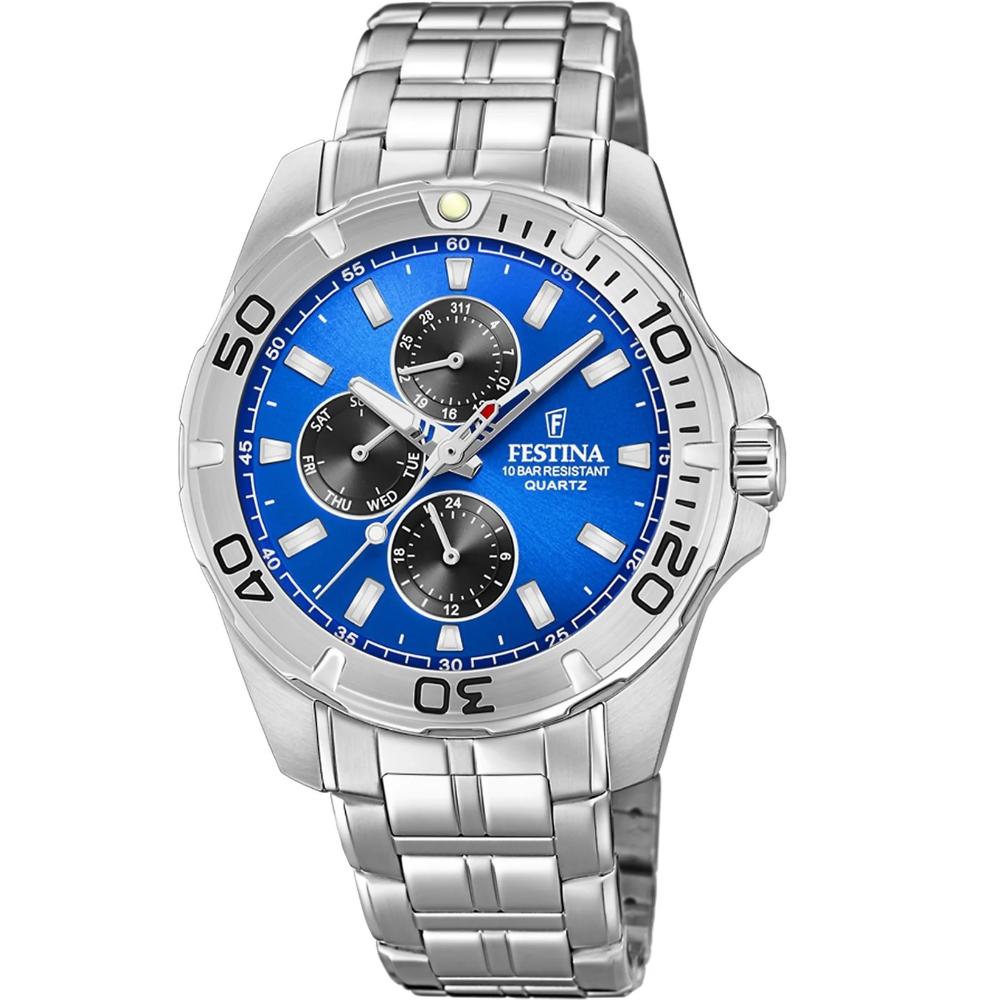 FESTINA Sport Multifunction Blue Black Dial 43mm Silver Stainless Steel Bracelet F20445/4