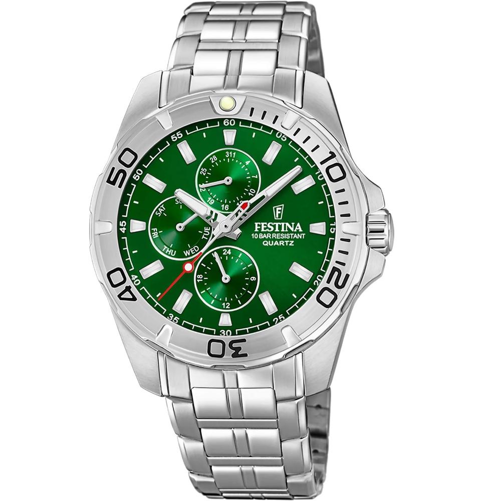 FESTINA Sport Multifunction Green Dial 43mm Silver Stainless Steel Bracelet F20445/7