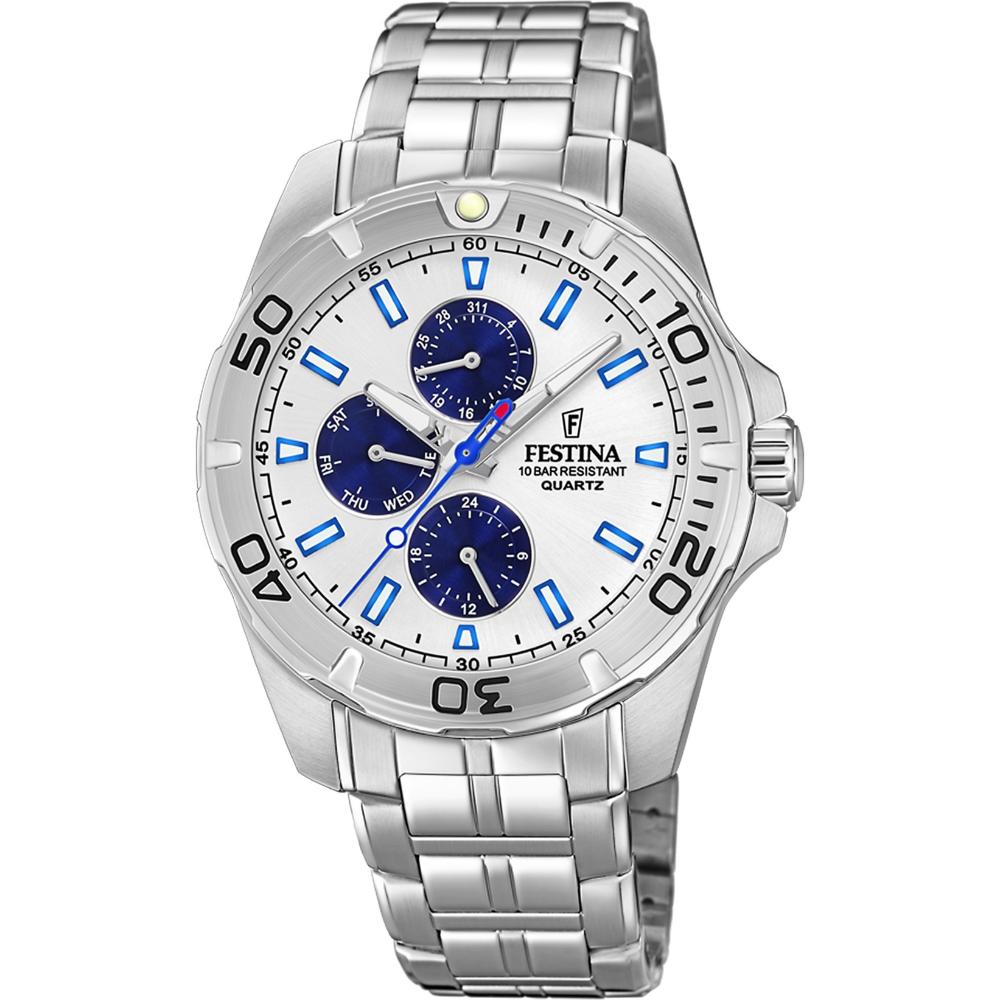 FESTINA Sport Multifunction White Blue Dial 43mm Silver Stainless Steel Bracelet F20445/1