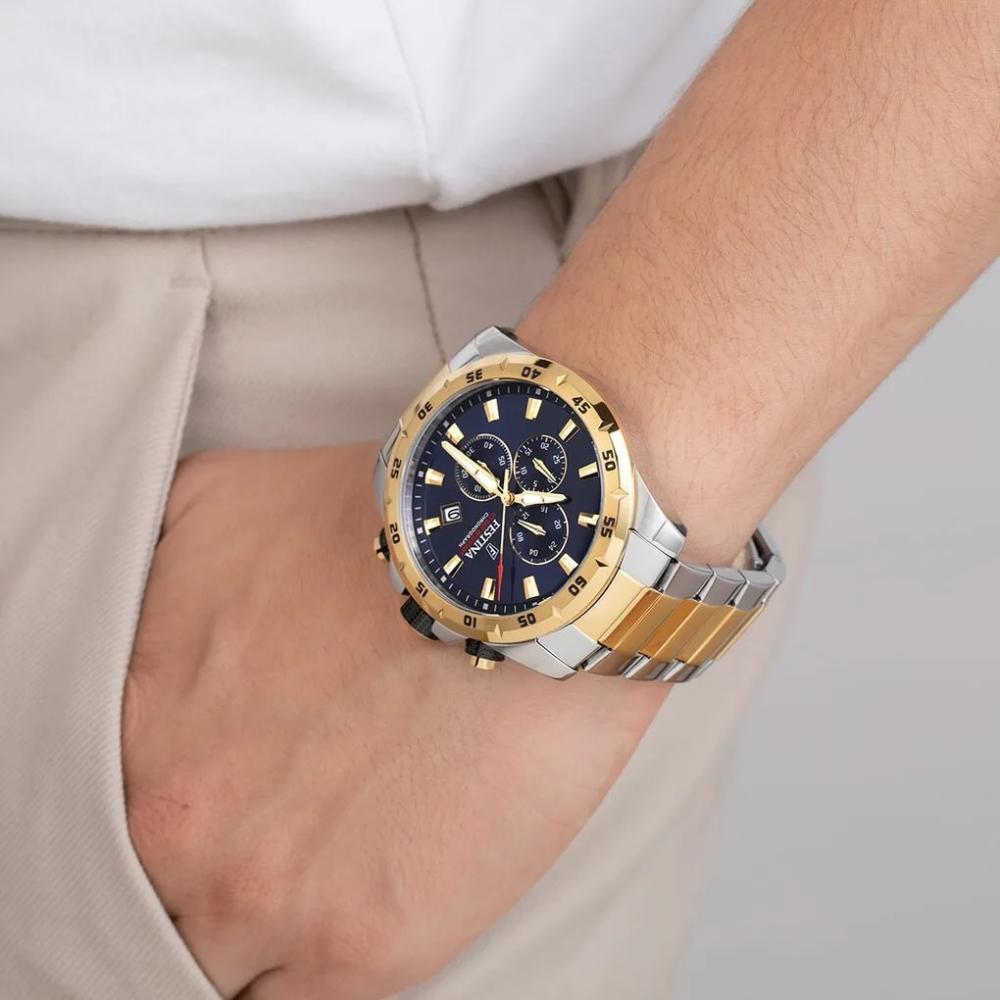 FESTINA Timeless Chronograph Blue Dial 45mm Two Tone Gold Stainless Steel Bracelet F20562/2