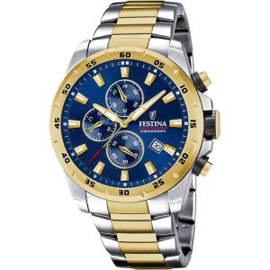 FESTINA Timeless Chronograph Blue Dial 45mm Two Tone Gold Stainless Steel Bracelet F20562/2 - 49108