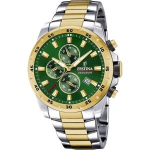 FESTINA Timeless Chronograph Green Dial 45mm Two Tone Gold Stainless Steel Bracelet F20562/3 - 49113