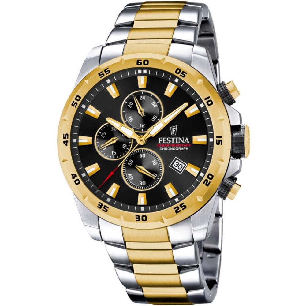 FESTINA Timeless Chronograph Blue Dial 45mm Two Tone Gold Stainless Steel Bracelet F20562/4