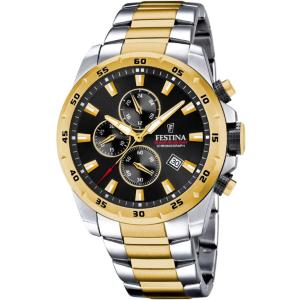 FESTINA Timeless Chronograph Black Dial 45mm Two Tone Gold Stainless Steel Bracelet F20562/4 - 49119