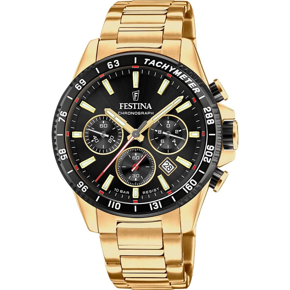 FESTINA Timeless Chronograph Black Dial 45mm Gold Stainless Steel Bracelet F20634/5