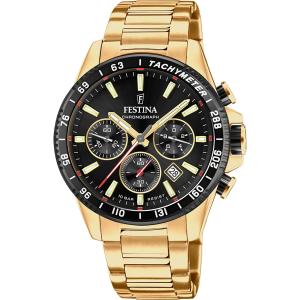 FESTINA Timeless Chronograph Black Dial 45mm Gold Stainless Steel Bracelet F20634/5 - 50796