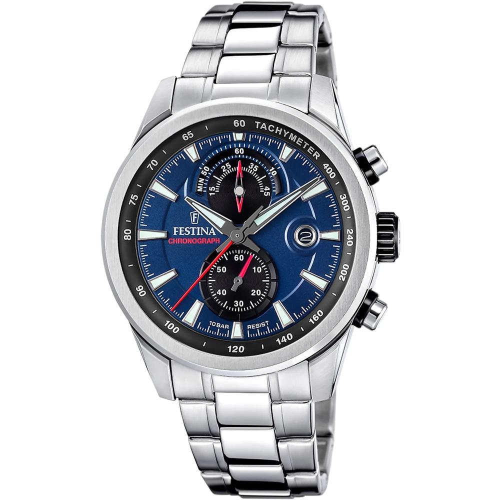 FESTINA Classics Chronograph Blue Dial 44mm Silver Stainless Steel Bracelet F20694/5