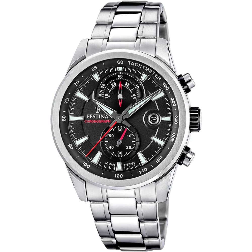 FESTINA Classics Chronograph Black Dial 44mm Silver Stainless Steel Bracelet F20694/6