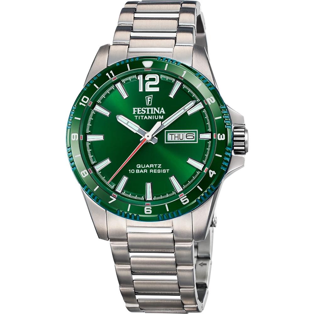 FESTINA Timeless Titanium Green Dial 43mm Silver Titanium Bracelet F20698/3