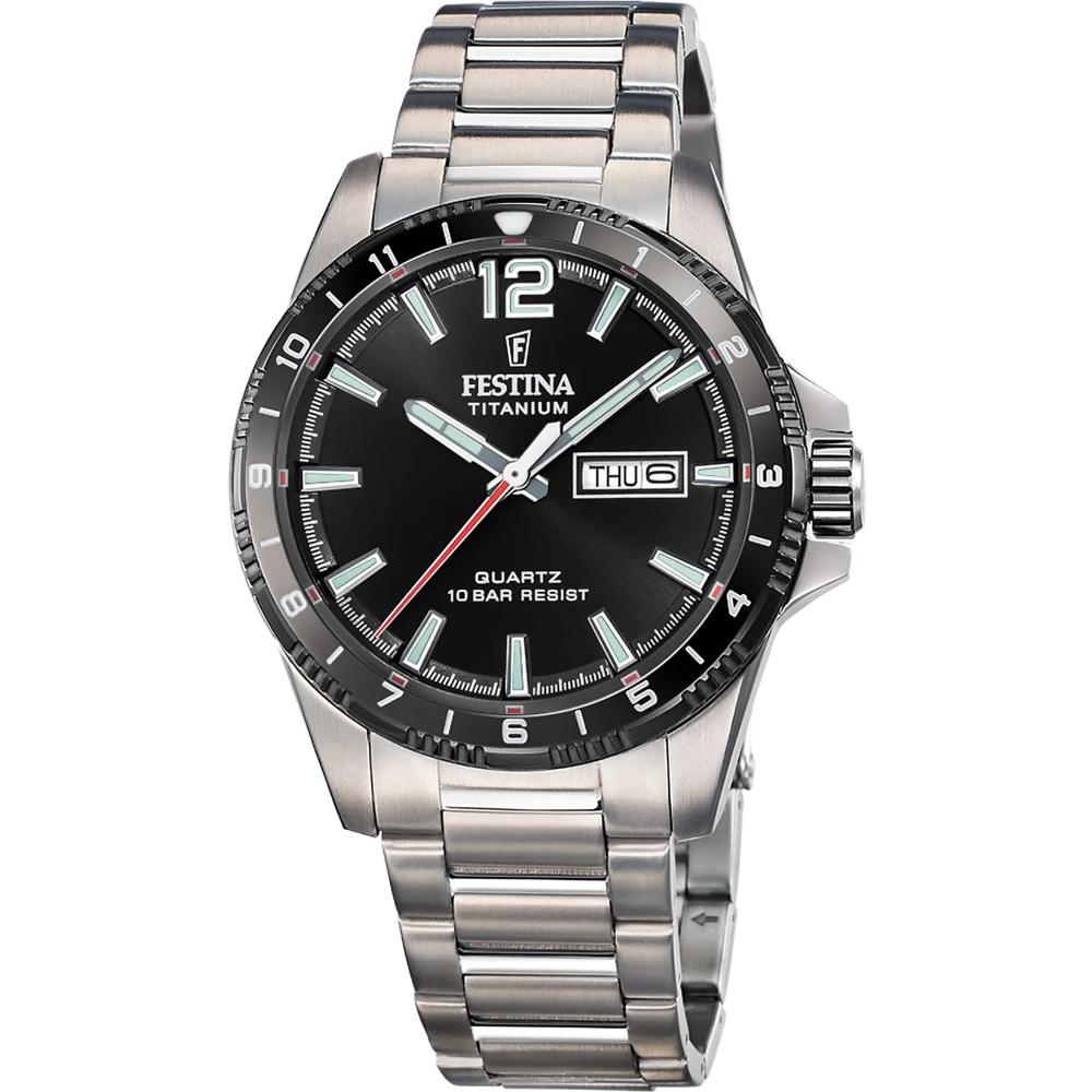 FESTINA Timeless Titanium Black Dial 43mm Silver Titanium Bracelet F20698/4