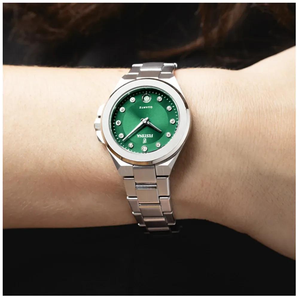 FESTINA Mademoiselle Green Dial with Crystals 33mm Silver Stainless Steel Bracelet F20700/4