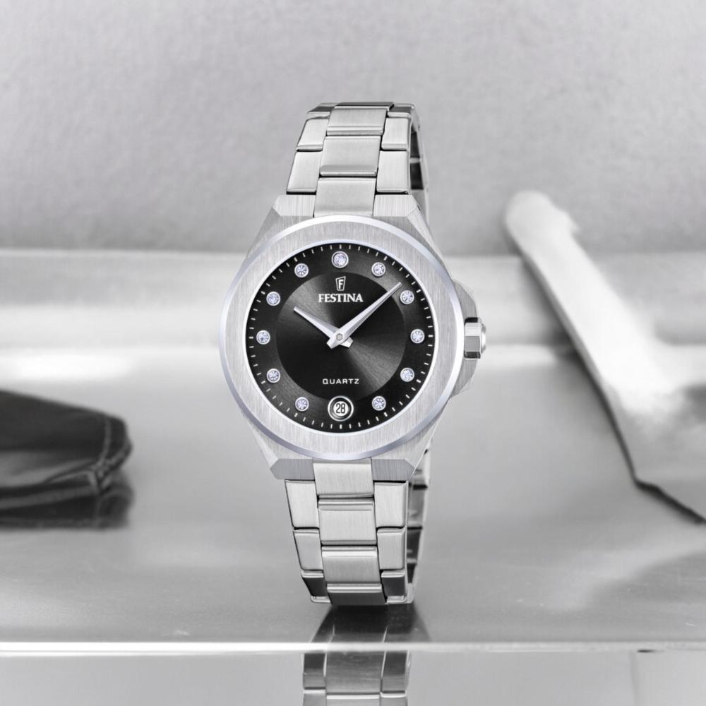 FESTINA Mademoiselle Black Dial with Crystals 33mm Silver Stainless Steel Bracelet F20700/6