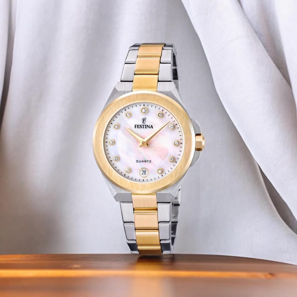 FESTINA Mademoiselle White Pearl Dial with Crystals 33mm Two Tone Gold Stainless Steel Bracelet F20702/1