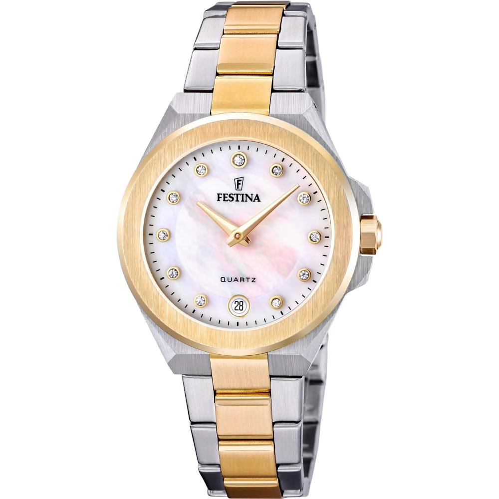 FESTINA Mademoiselle White Pearl Dial with Crystals 33mm Two Tone Gold Stainless Steel Bracelet F20702/1