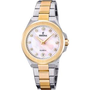 FESTINA Mademoiselle White Pearl Dial with Crystals 33mm Two Tone Gold Stainless Steel Bracelet F20702/1 - 56342