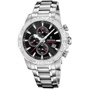 FESTINA Timeless Chronograph Black Dial 45mm Silver Stainless Steel Bracelet F20704/3 - 49138