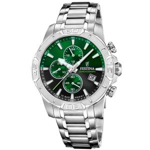 FESTINA Timeless Chronograph Green Dial 45mm Silver Stainless Steel Bracelet F20704/5 - 49145