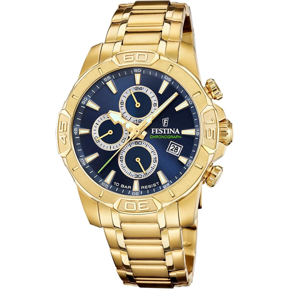 FESTINA Timeless Chronograph Blue Dial 45mm Gold Stainless Steel Bracelet F20705/5