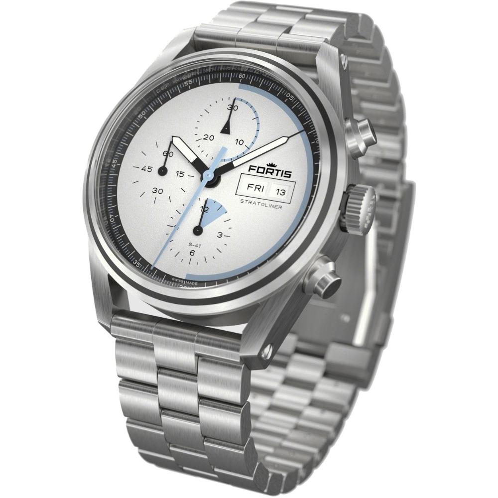 FORTIS Stratoliner S-41 Chronograph Automatic White Dust Dial 41mm Silver Stainless Steel Bracelet F2340006