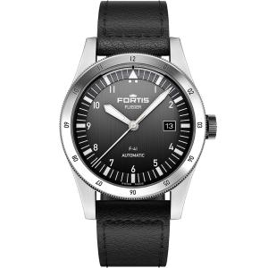 FORTIS Flieger F-41 Automatic Black Brushed Dial 41mm Silver Stainless Steel Black Aviator Leather Strap F4220018 - 44083