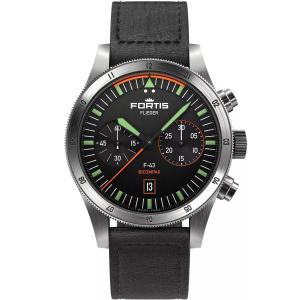 FORTIS Flieger F-43 Bicompax Automatic Black Dial 43mm Silver Stainless Steel Black Aviator Leather Strap F4240005 - 44095