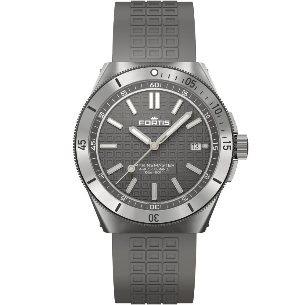 FORTIS Marinemaster M-40 Rockstone Gray Dial 40mm Silver Stainless Steel Grey Rubber Strap F8120005