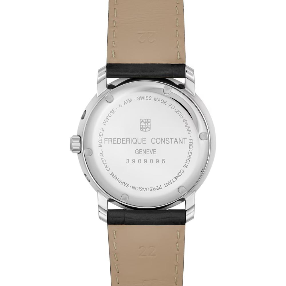 FREDERIQUE CONSTANT Business Timer Moonphase White Dial 40mm Silver Stainless Steel Black Leather Strap FC-270SW4P26
