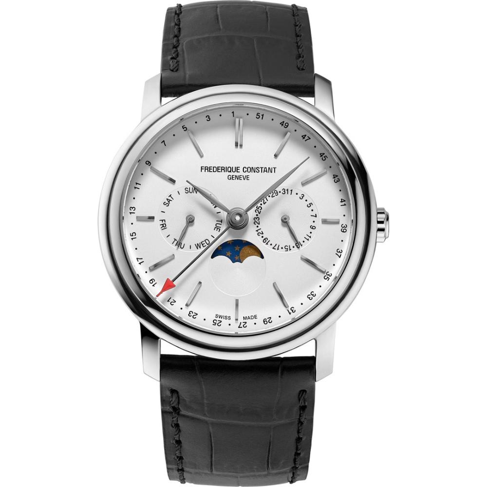 FREDERIQUE CONSTANT Business Timer Moonphase White Dial 40mm Silver Stainless Steel Black Leather Strap FC-270SW4P26