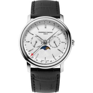 FREDERIQUE CONSTANT Business Timer Moonphase White Dial 40mm Silver Stainless Steel Black Leather Strap FC-270SW4P26 - 62274