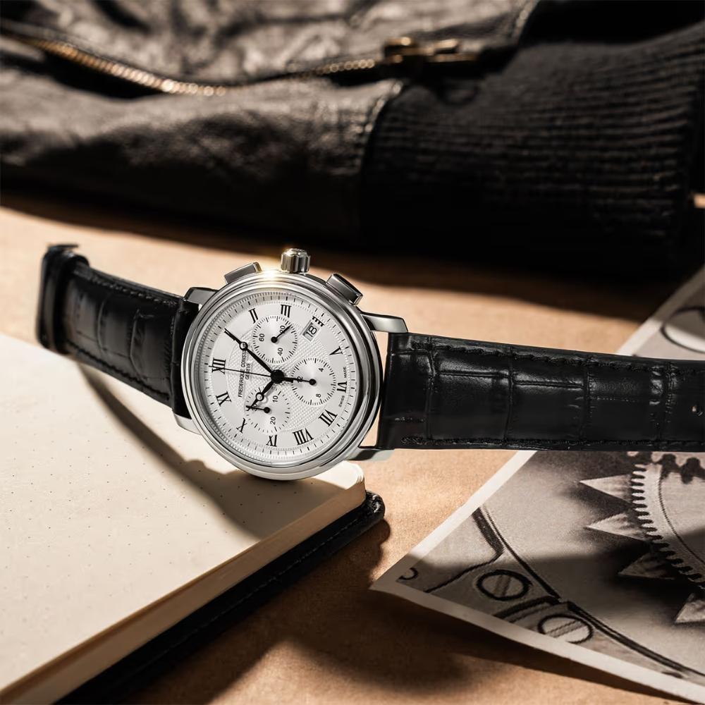 FREDERIQUE CONSTANT Classics Chronograph Quartz White Dial 40mm Silver Stainless Steel Black Leather Strap FC-292MC4P6 - 7