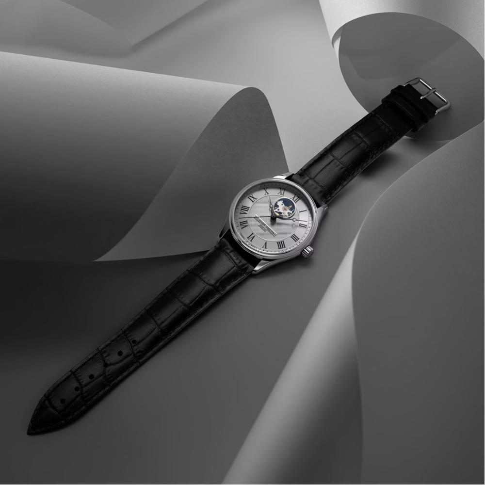 FREDERIQUE CONSTANT Heart Beat Automatic White Dial 40mm Silver Stainless Steel Black Leather Strap FC-310MC5B6