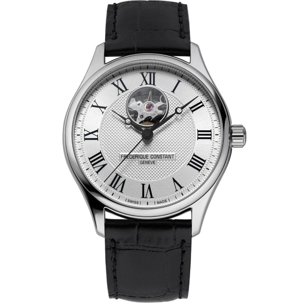 FREDERIQUE CONSTANT Heart Beat Automatic White Dial 40mm Silver Stainless Steel Black Leather Strap FC-310MC5B6
