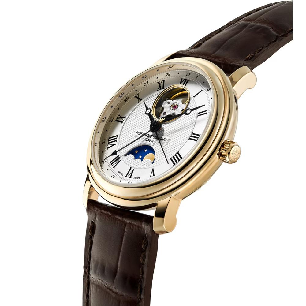 FREDERIQUE CONSTANT Heart Beat Moonphase Date Automatic White Dial 40mm Gold Stainless Steel Brown Leather Strap FC-335MC4P5
