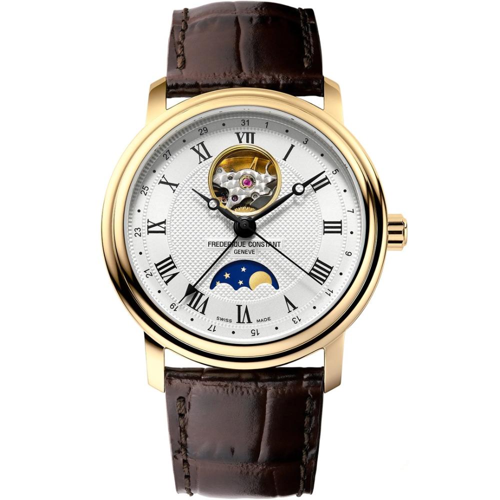 FREDERIQUE CONSTANT Heart Beat Moonphase Date Automatic White Dial 40mm Gold Stainless Steel Brown Leather Strap FC-335MC4P5
