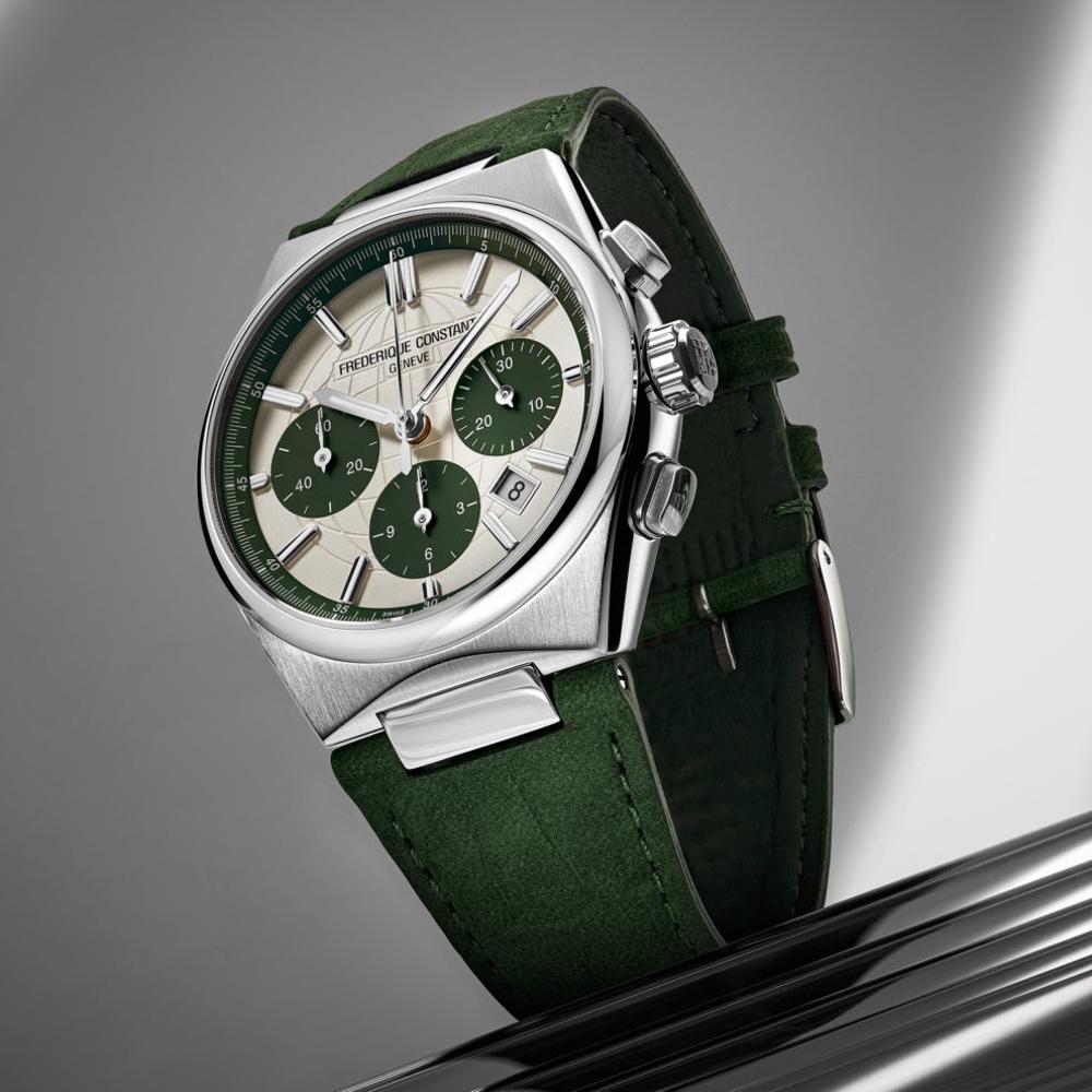 FREDERIQUE CONSTANT Highlife Chronograph Automatic Limited Edition White Green Dial 41mm Silver Stainless Steel Bracelet with 2 Straps FC-391SGR4NH