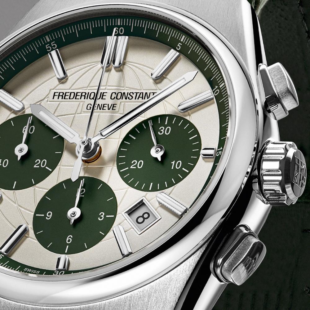 FREDERIQUE CONSTANT Highlife Chronograph Automatic Limited Edition White Green Dial 41mm Silver Stainless Steel Bracelet with 2 Straps FC-391SGR4NH