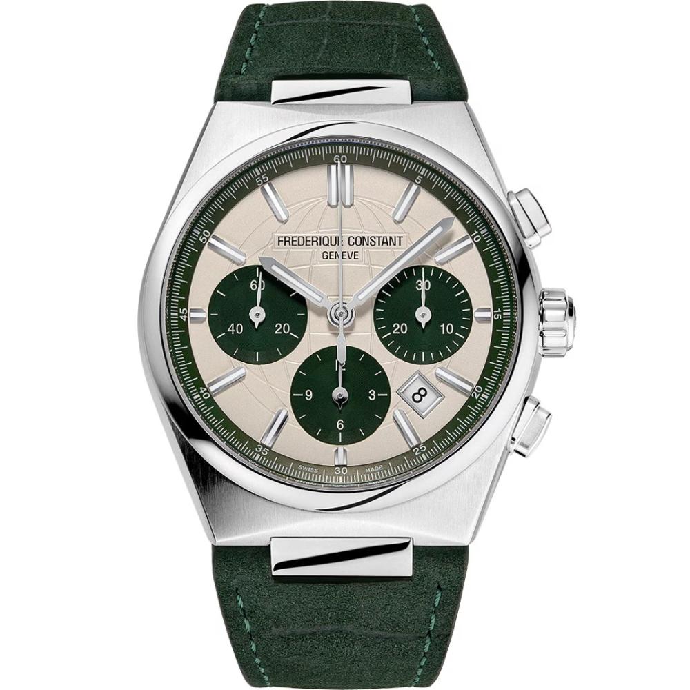 FREDERIQUE CONSTANT Highlife Chronograph Automatic Limited Edition White Green Dial 41mm Silver Stainless Steel Bracelet with 2 Straps FC-391SGR4NH
