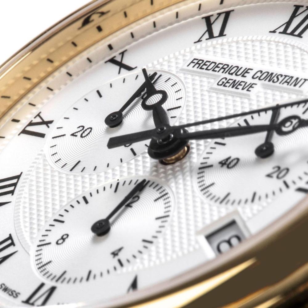 FREDERIQUE CONSTANT Classics Chronograph Quartz White Dial 40mm Gold Stainless Steel Brown Leather Strap FC-292MC4P5