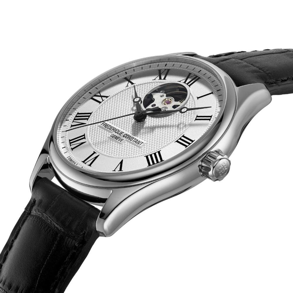 FREDERIQUE CONSTANT Heart Beat Automatic White Dial 40mm Silver Stainless Steel Black Leather Strap FC-310MC5B6