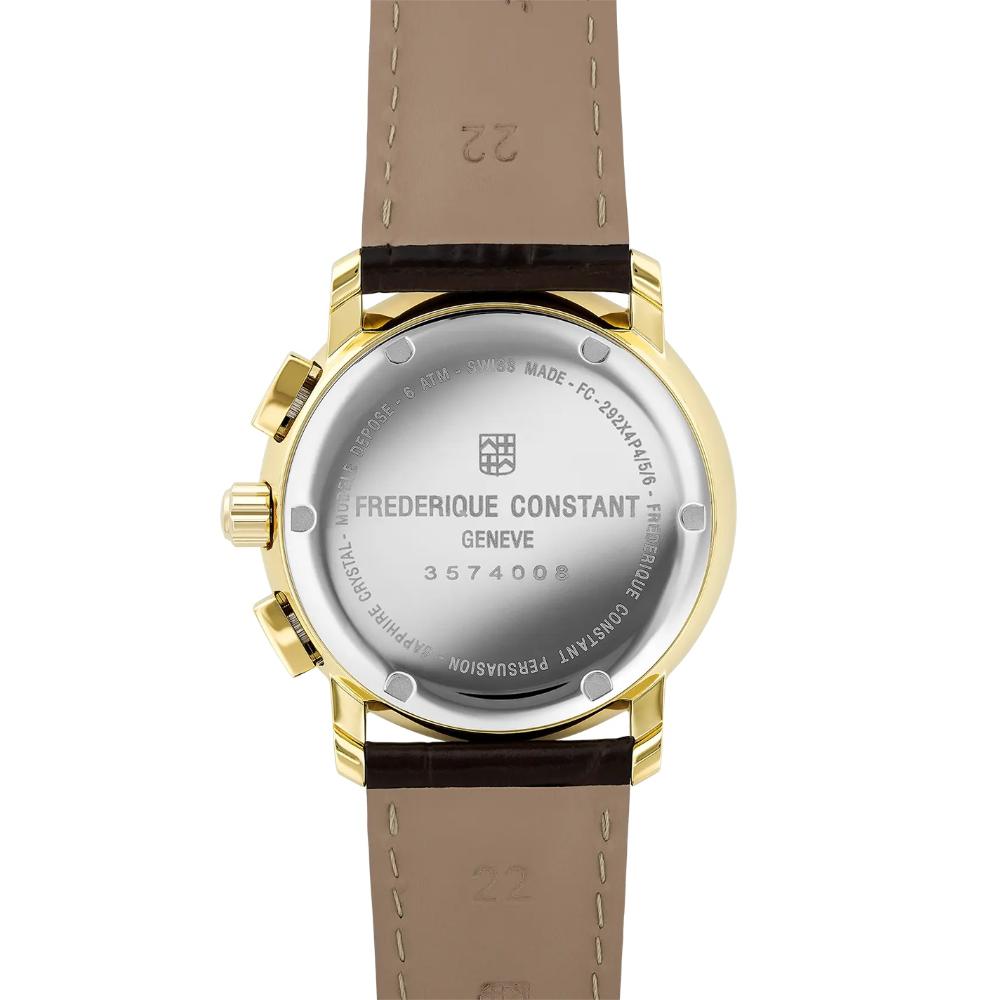 FREDERIQUE CONSTANT Classics Chronograph Quartz White Dial 40mm Gold Stainless Steel Brown Leather Strap FC-292MC4P5