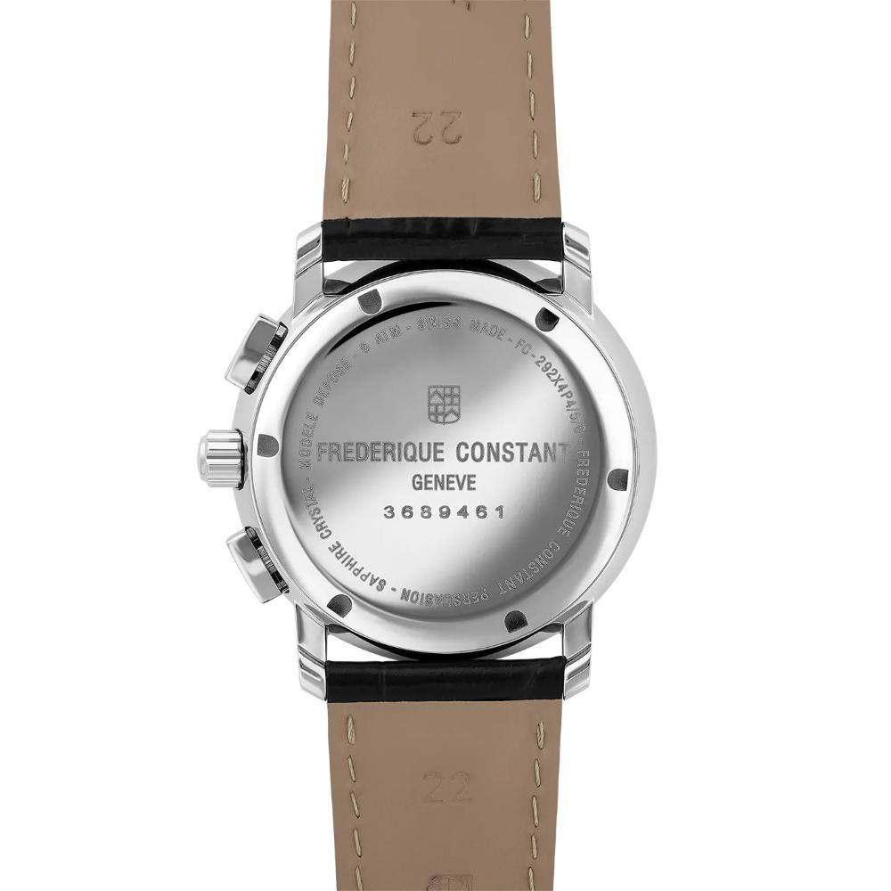 FREDERIQUE CONSTANT Classics Chronograph Quartz White Dial 40mm Silver Stainless Steel Black Leather Strap FC-292MC4P6