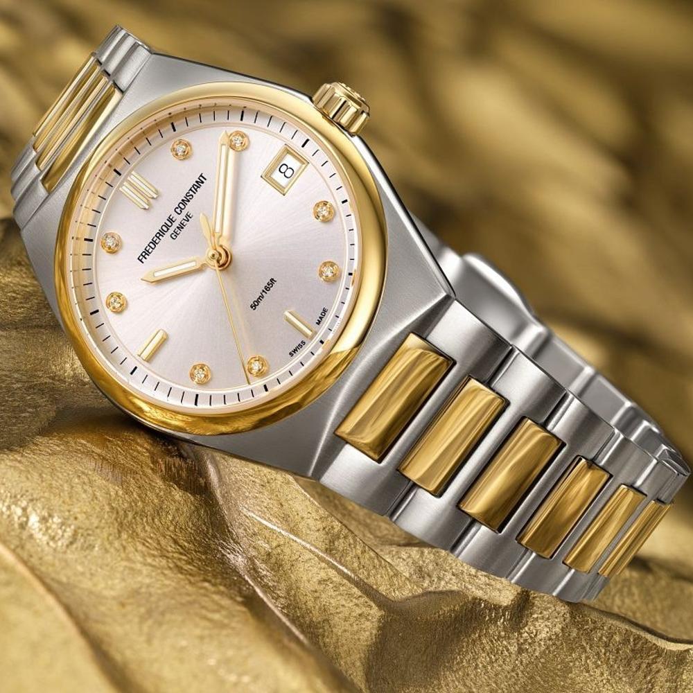 FREDERIQUE CONSTANT Highlife Ladies Quartz Silver Dial with Diamonds 31mm Two Tone Gold Stainless Steel Bracelet FC-240VD2NH3B