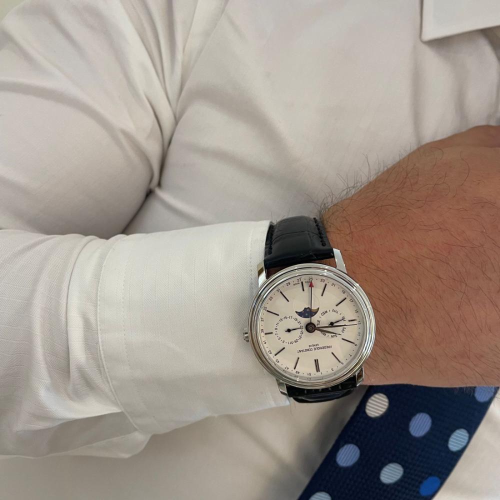 FREDERIQUE CONSTANT Business Timer Moonphase White Dial 40mm Silver Stainless Steel Black Leather Strap FC-270SW4P26