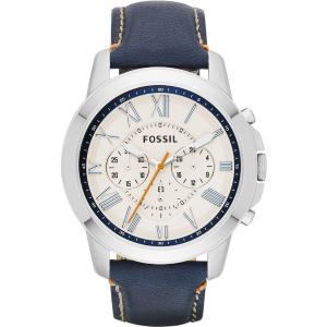 FOSSIL Grant Chronograph 44mm Silver Stainless Steel Blue Leather Strap FS4925 - 509