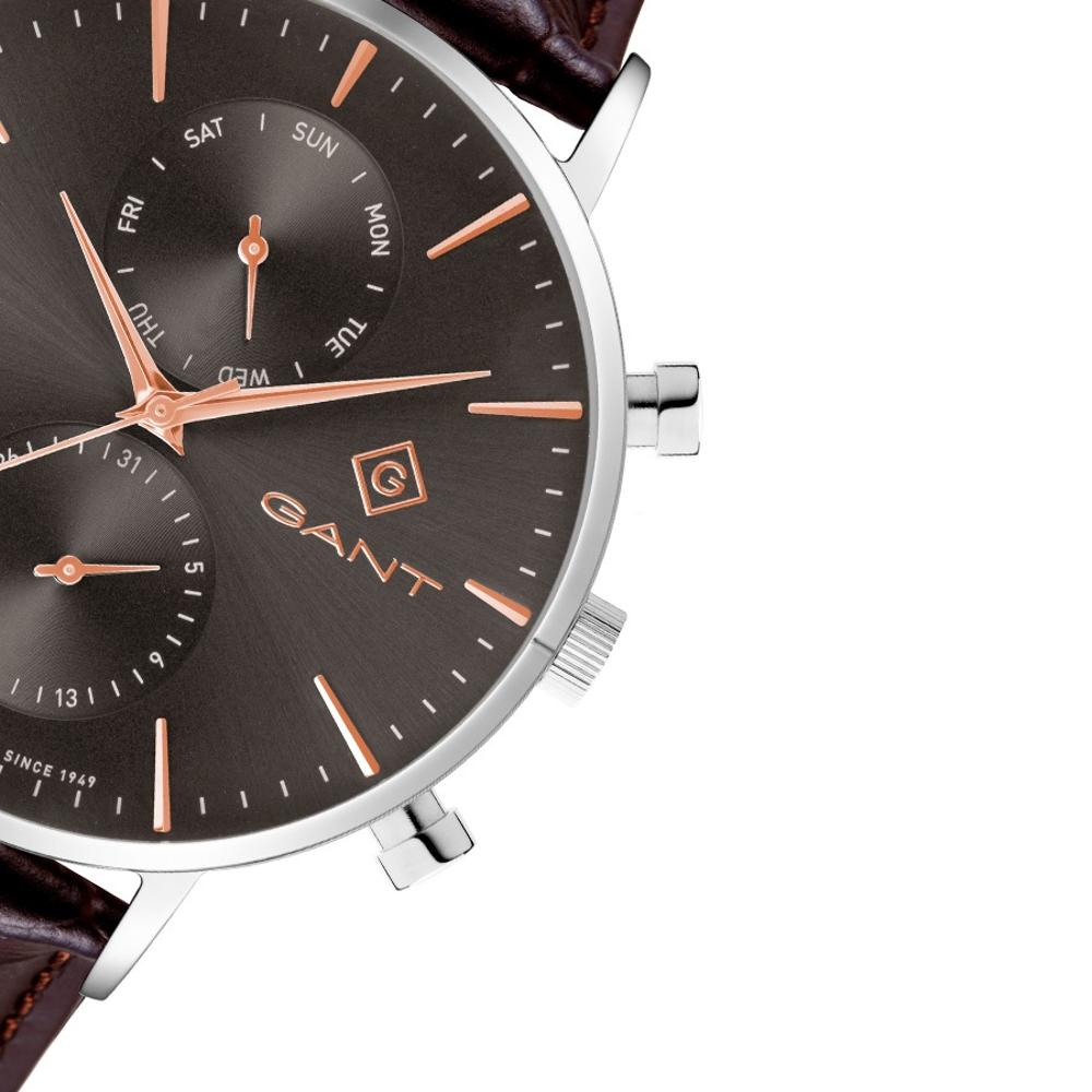 GANT Park Hill Day-Date II 43.5mm Silver Stainless Steel Brown Leather Strap G121007