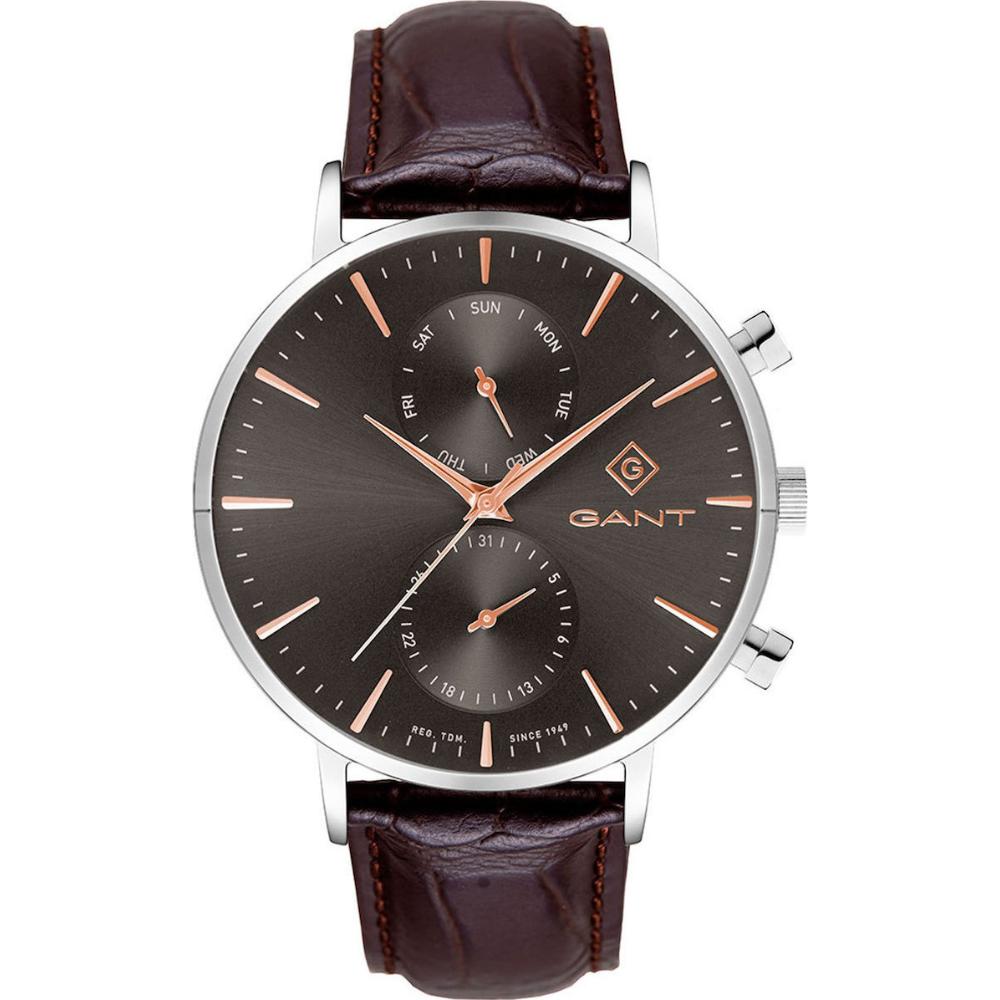 GANT Park Hill Day-Date II 43.5mm Silver Stainless Steel Brown Leather Strap G121007