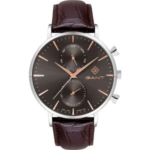 GANT Park Hill Day-Date II 43.5mm Silver Stainless Steel Brown Leather Strap G121007 - 10423